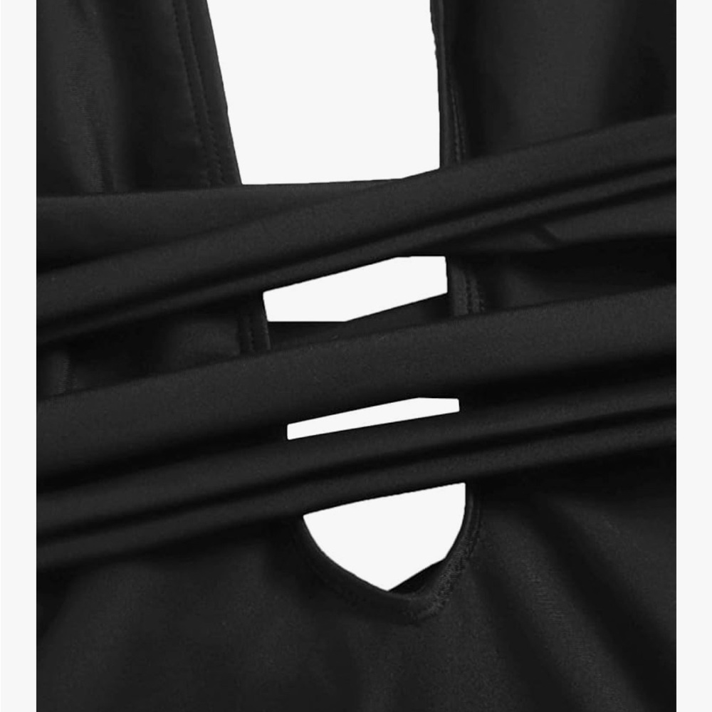 SweatyRocks Black Criss Cross One Pieces Swimsuit - Picture 3 of 11